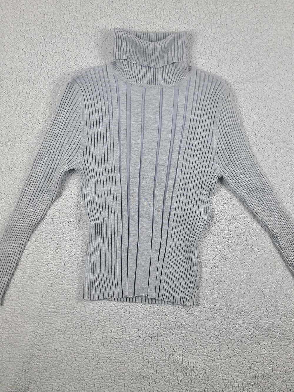 Carolyn Taylor Gray Ribbed Turtleneck Sweater Size M Fitted Stretch